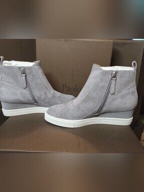 Linea Paolo Anna Wedge Sneaker 5.5 Gray Perforated Suede New In Box